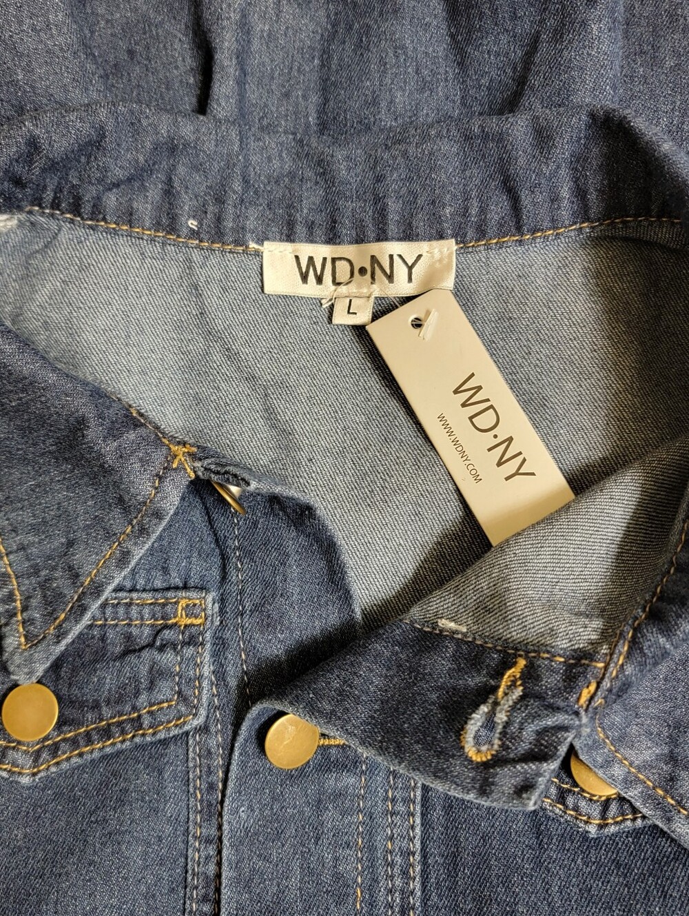WD.NY Dark Blue Denim Long Sleeve Button-Front Dress with Belt NWT - Picture 2 of 6
